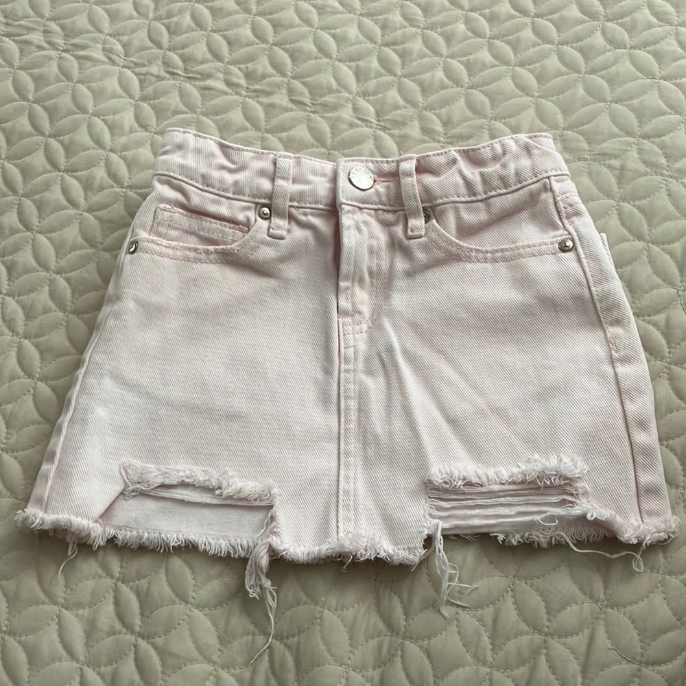 Forever 21 pink denim ripped mini kids/girl skirt Size 3